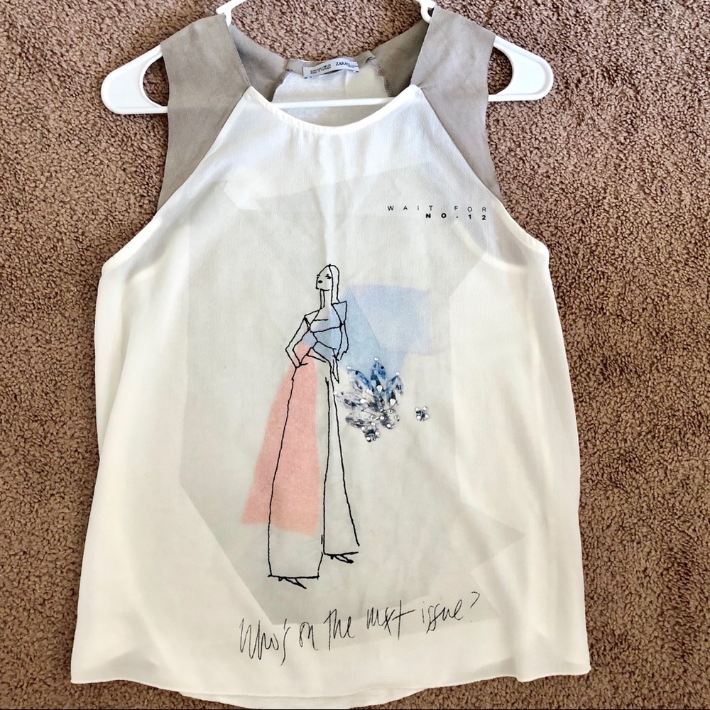 Zara sleeveless suede shoulder polyester top